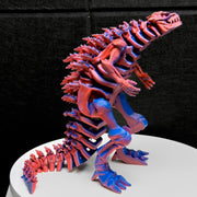 Fully Articulated Skeletonized Godzilla 3D Effect Red & Blue Figure Handmade Toy
