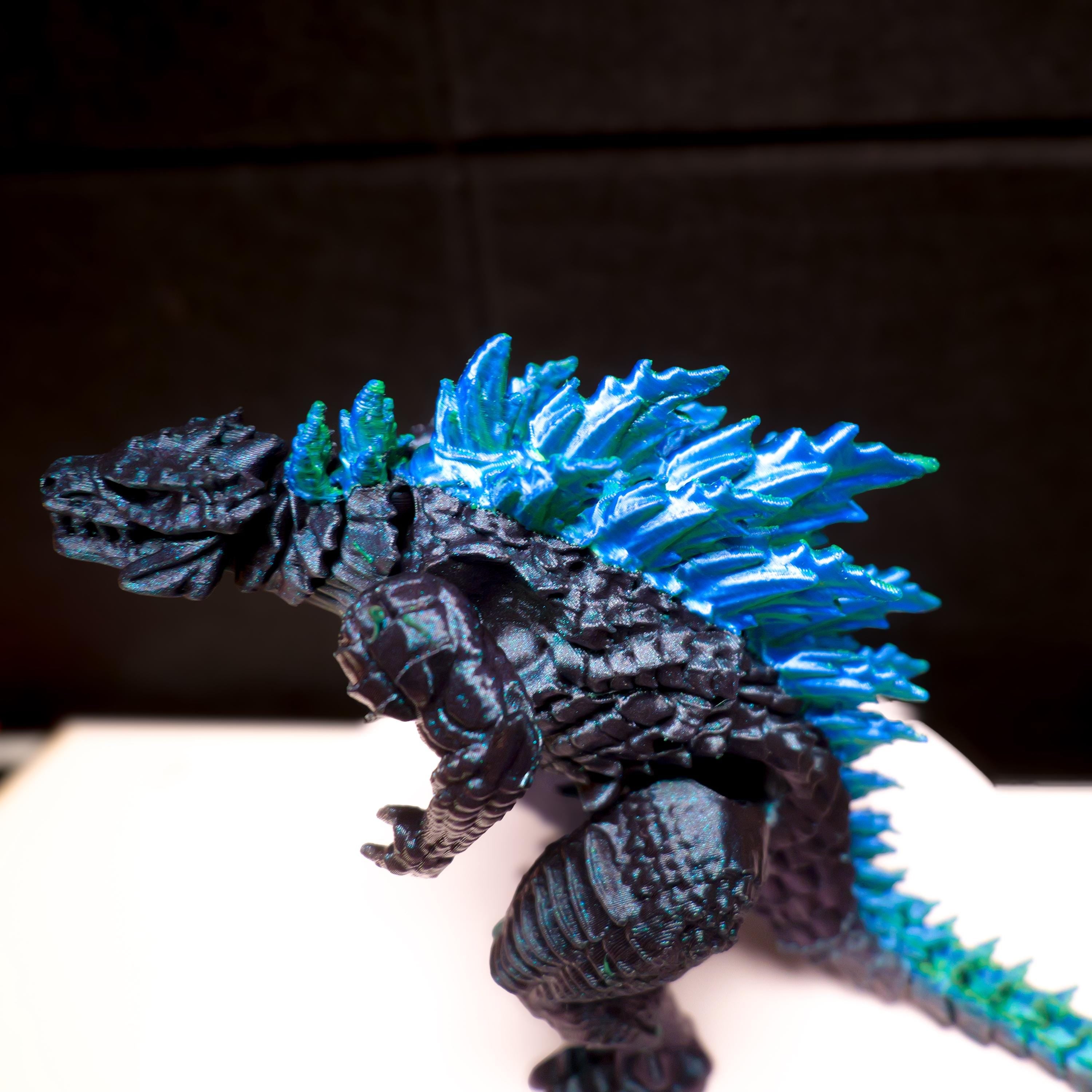 Fully Articulated Godzilla Shiney Blue & Green Figure 11 Inches! | Poseable Moving Handmade Kaiju Toy Flexible Limbs | Gift for Monster Fans