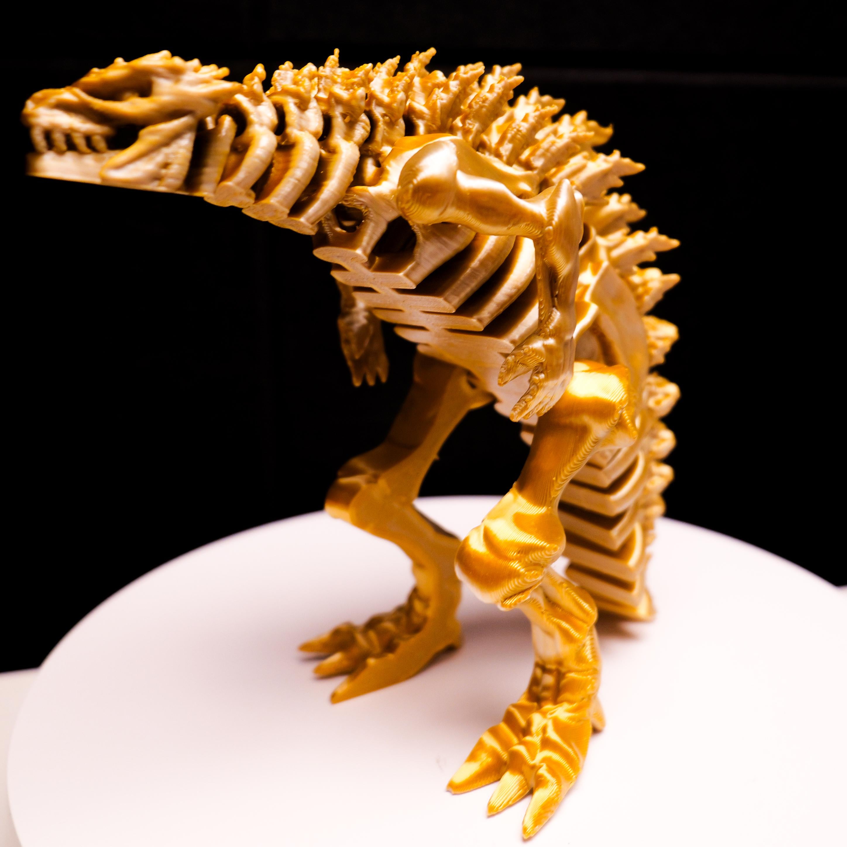 Fully Articulated Skeletonized Silver Gold Godzilla Figure | Poseable Handmade Titan Toy | Skeleton Kaiju | Perfect Gift for Monster Fans