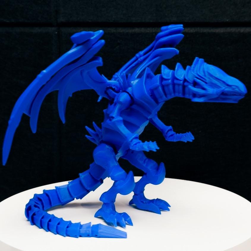 Blue-Eyes White Dragon Fully Articulated Anime Yugioh Figure Matte Blue Over 12 Inch Posable Handmade Kaiju Toy Flexible Limbs Gift Monster