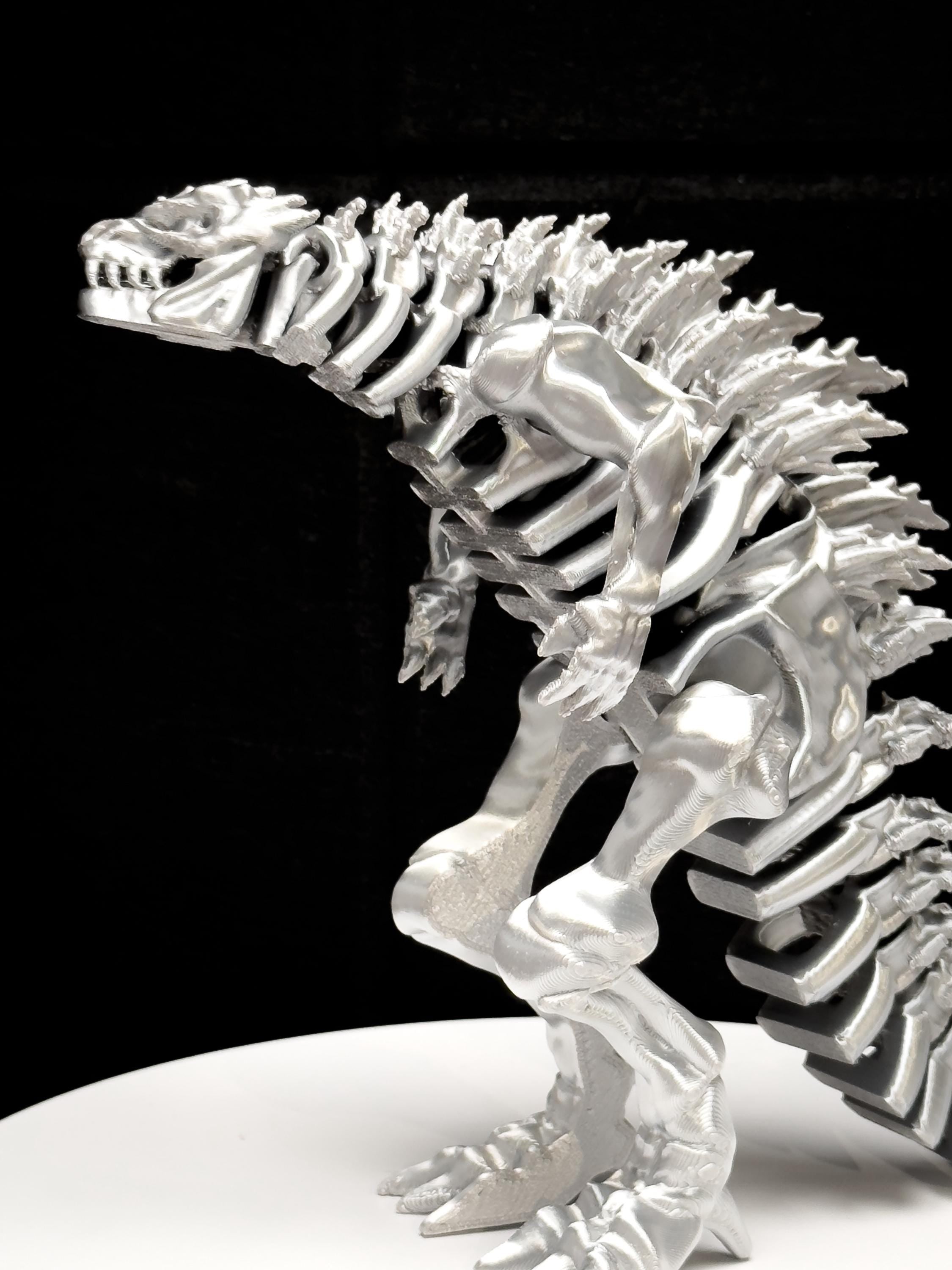 Fully Articulated Skeletonized Godzilla Figure Bone, Fossil, Chrome, 3D Toy