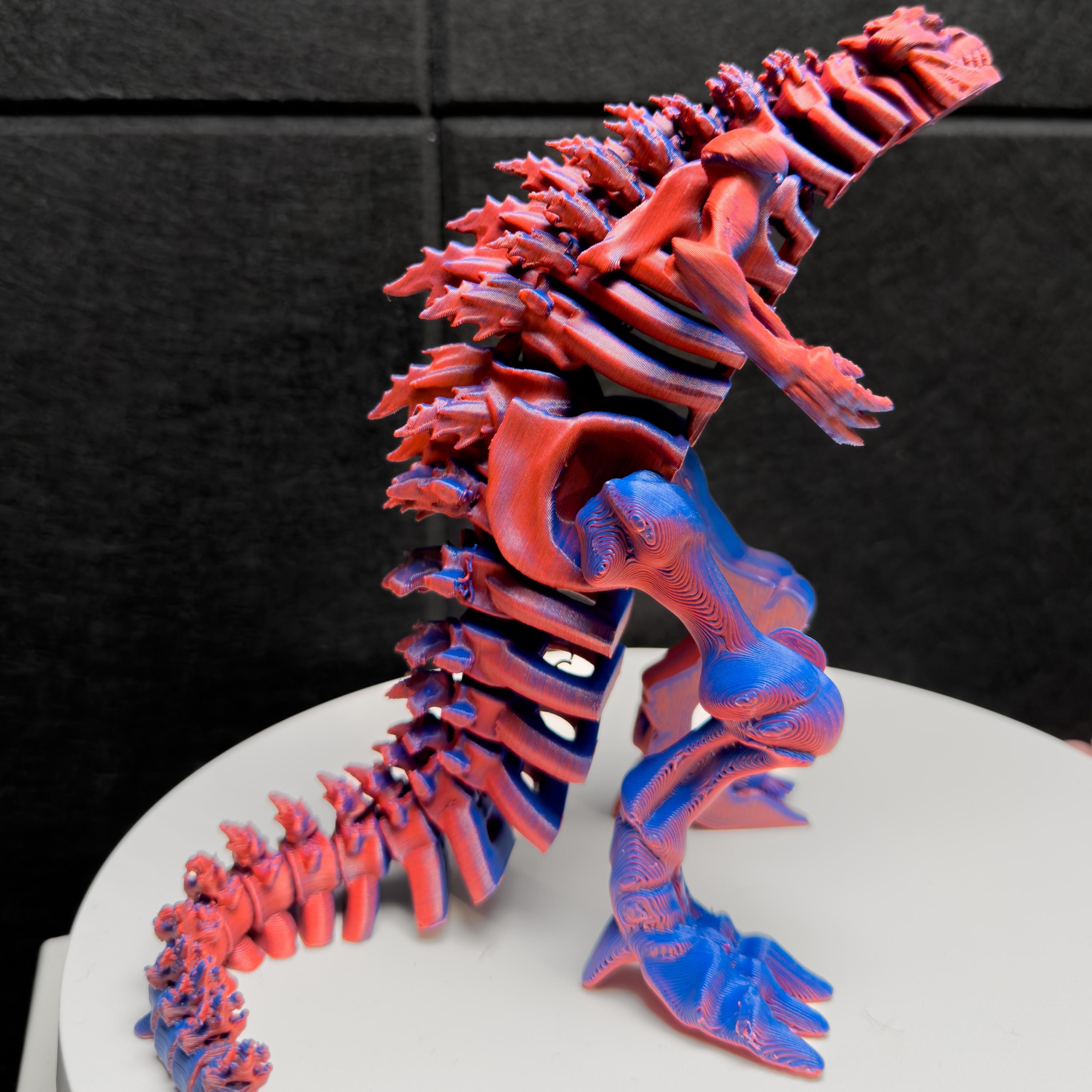Fully Articulated Skeletonized Godzilla 3D Effect Red & Blue Figure Handmade Toy