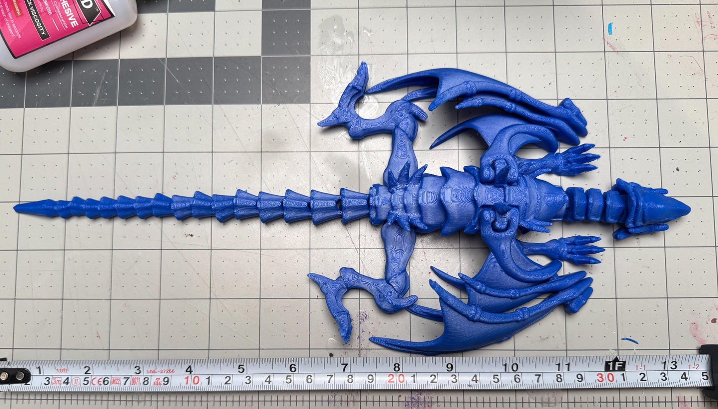 Blue-Eyes White Dragon Fully Articulated Anime Yugioh Figure Matte Blue Over 12 Inch Posable Handmade Kaiju Toy Flexible Limbs Gift Monster