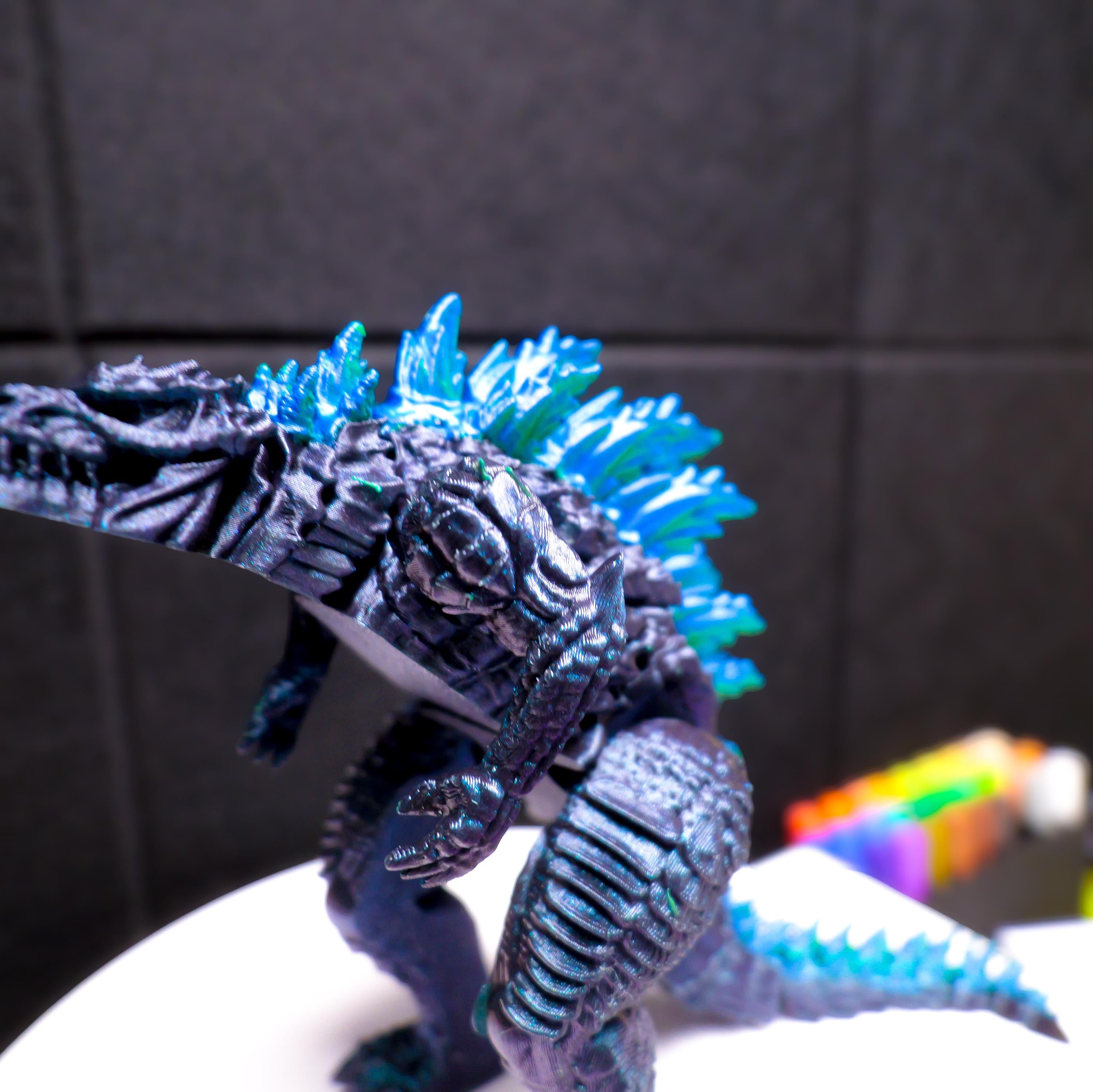 Fully Articulated Godzilla Shiney Blue & Green Figure 11 Inches! | Poseable Moving Handmade Kaiju Toy Flexible Limbs | Gift for Monster Fans