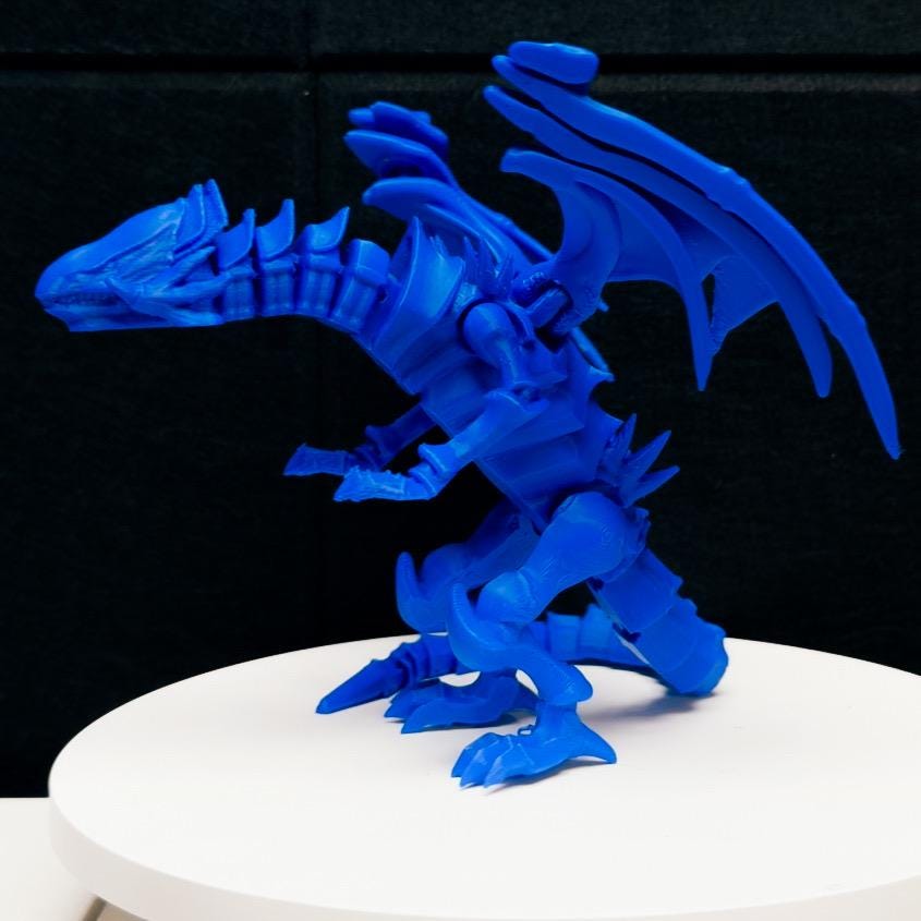 Blue-Eyes White Dragon Fully Articulated Anime Yugioh Figure Matte Blue Over 12 Inch Posable Handmade Kaiju Toy Flexible Limbs Gift Monster