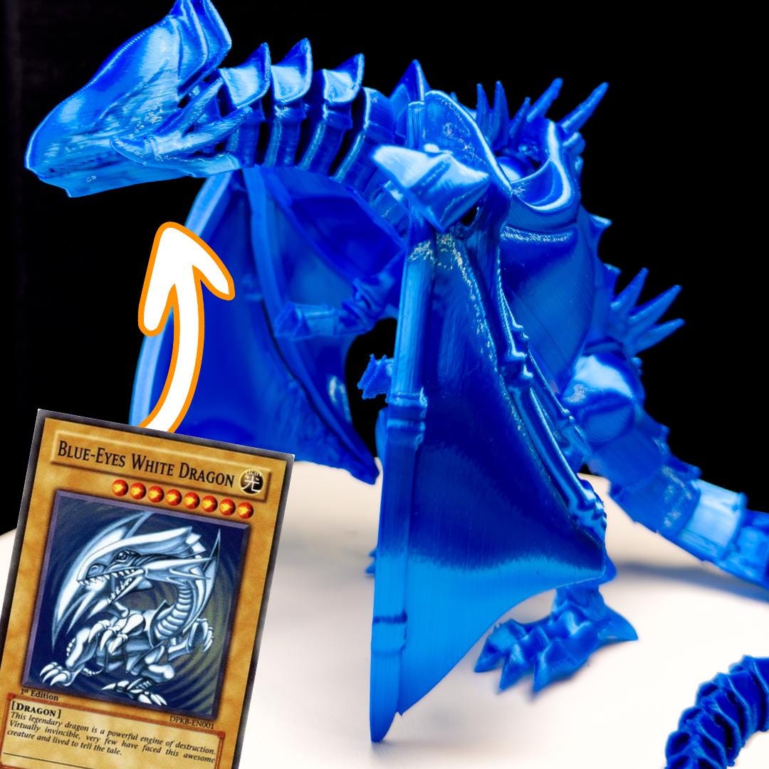 Blue-Eyes White Dragon Fully Articulated Anime Yugioh Figure | Over 12 Inch Posable Handmade Kaiju Toy Flexible Limbs | Gift for Monster Fan