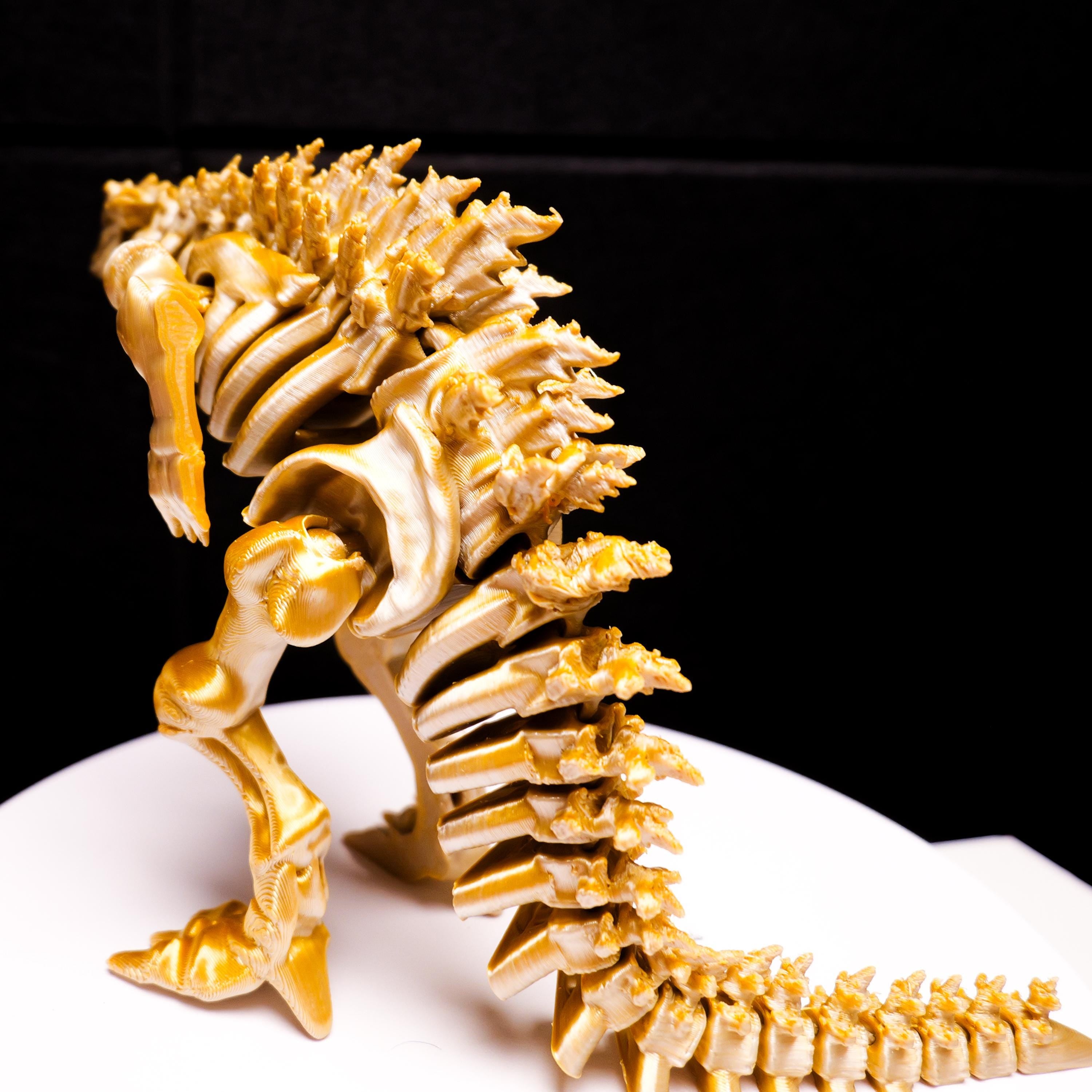 Fully Articulated Skeletonized Silver Gold Godzilla Figure | Poseable Handmade Titan Toy | Skeleton Kaiju | Perfect Gift for Monster Fans