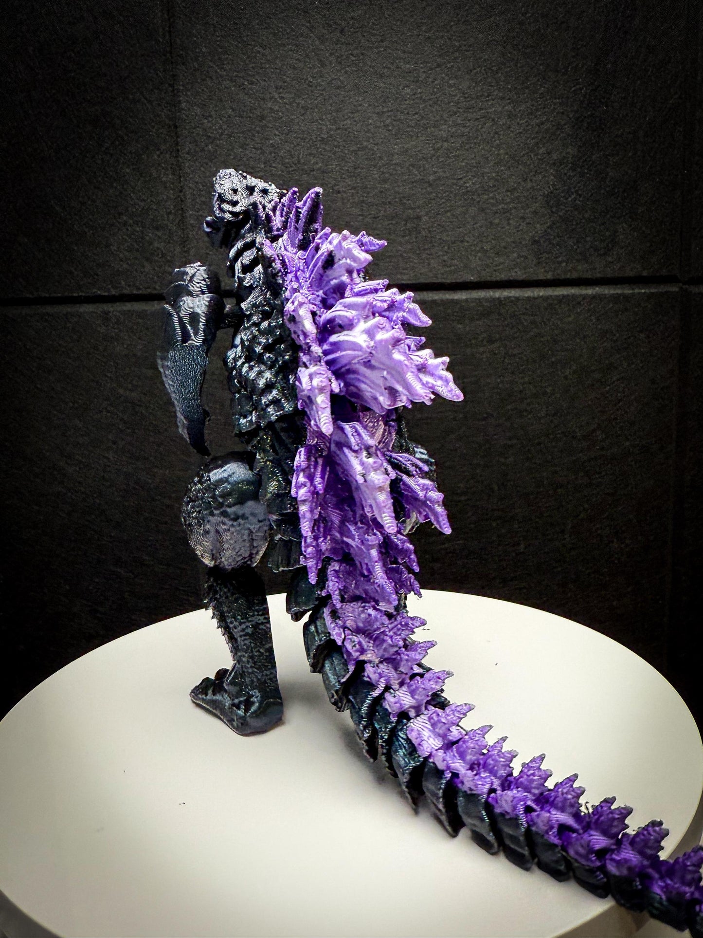 Fully Articulated Godzilla Shiney Dark Purple Figure 11 Inches! | Poseable Moving Handmade Kaiju Toy Flexible Limbs | Gift for Monster Fans