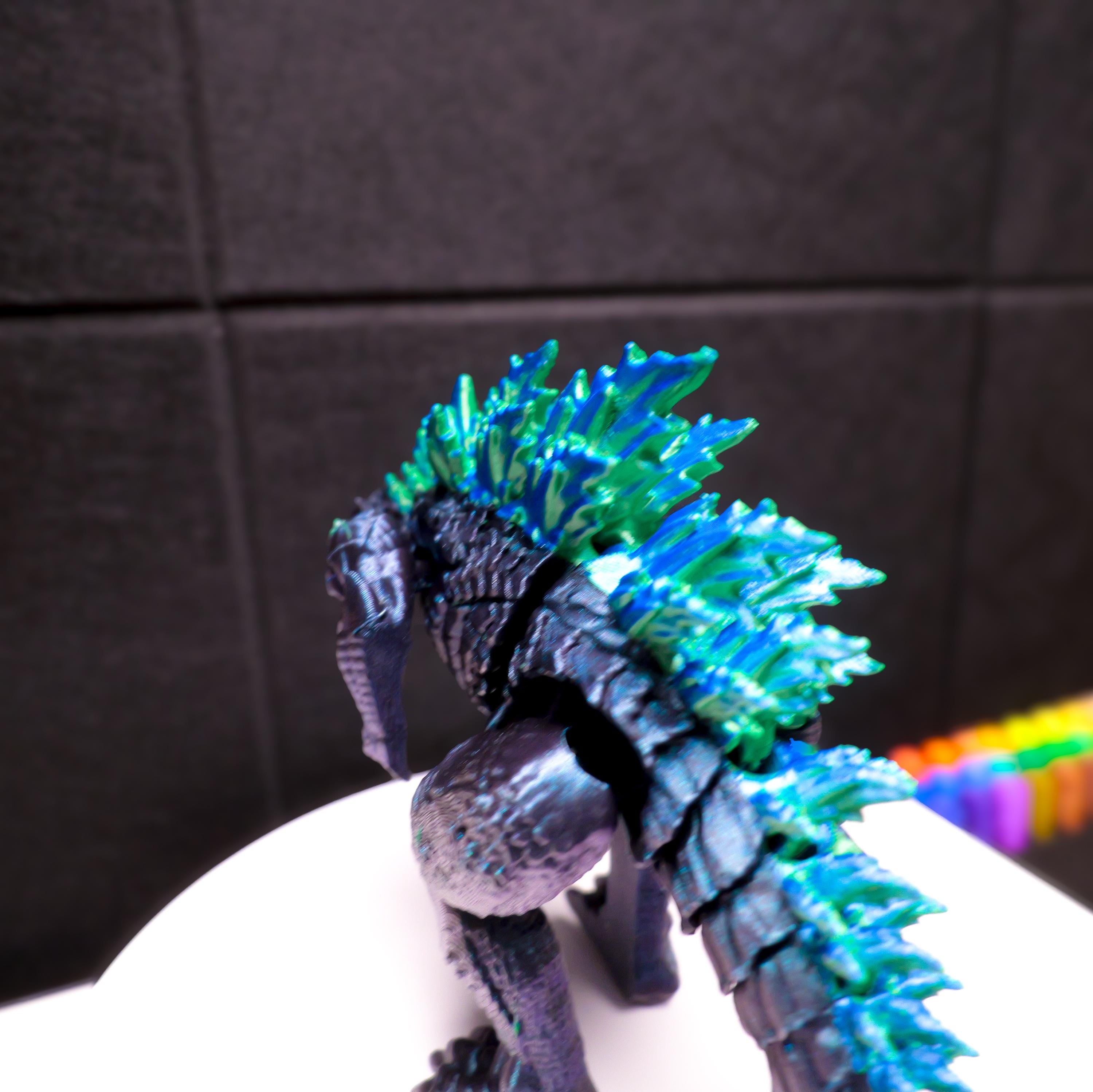 Fully Articulated Godzilla Shiney Blue & Green Figure 11 Inches! | Poseable Moving Handmade Kaiju Toy Flexible Limbs | Gift for Monster Fans