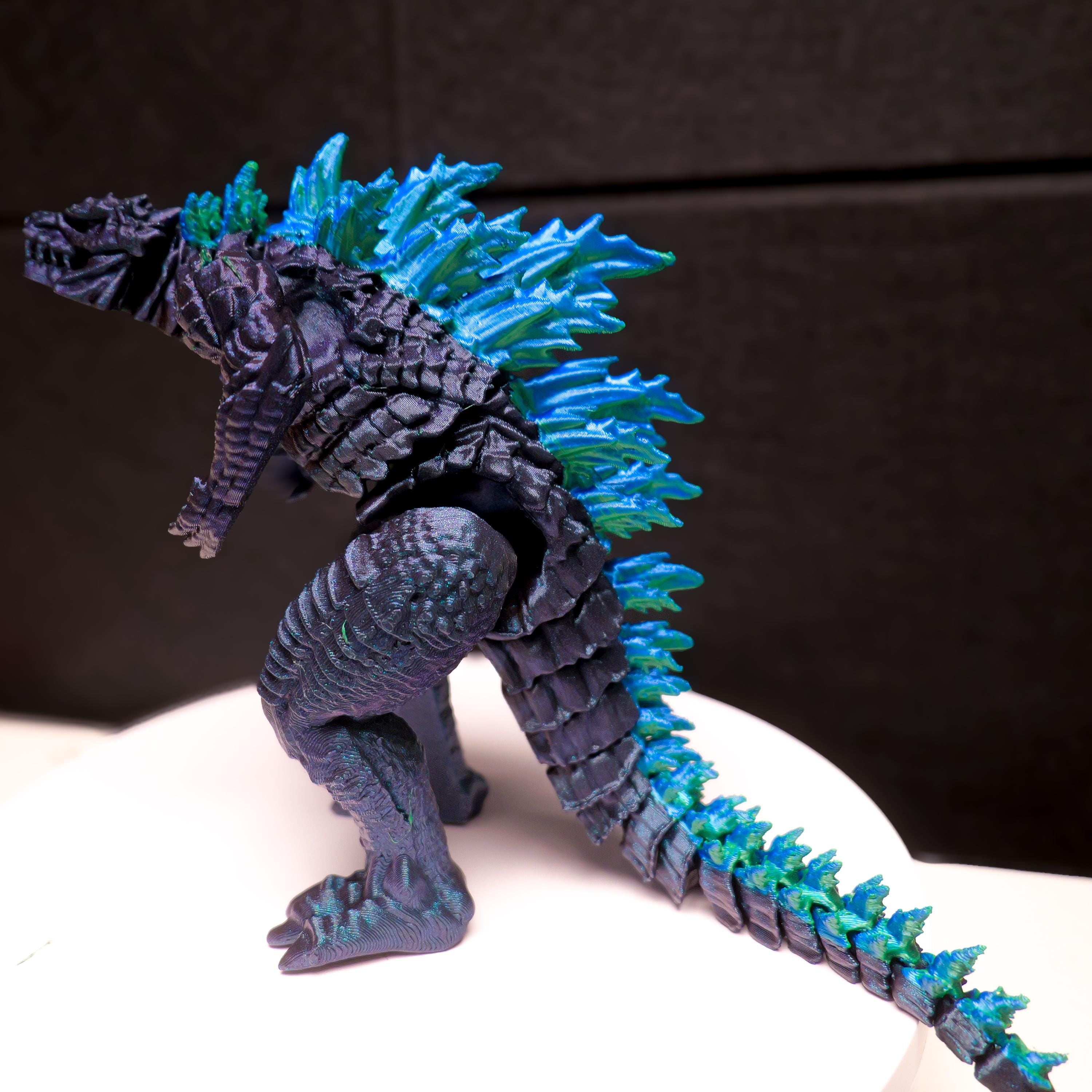 Fully Articulated Godzilla Shiney Blue & Green Figure 11 Inches! | Poseable Moving Handmade Kaiju Toy Flexible Limbs | Gift for Monster Fans