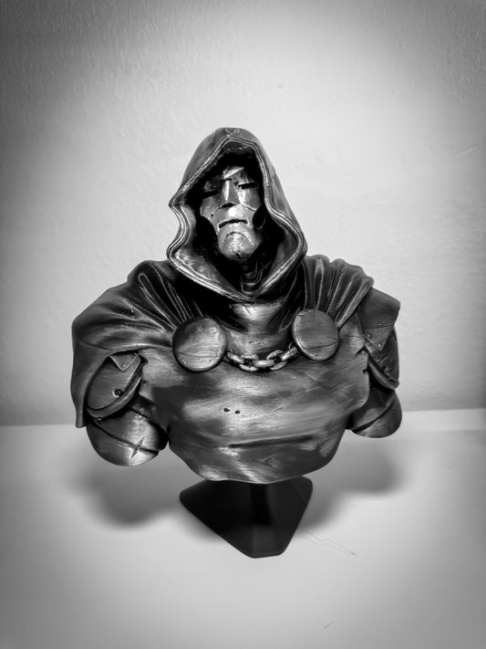 Dr. Doom Bust Statue Marble Stone & Antique Silver Finish