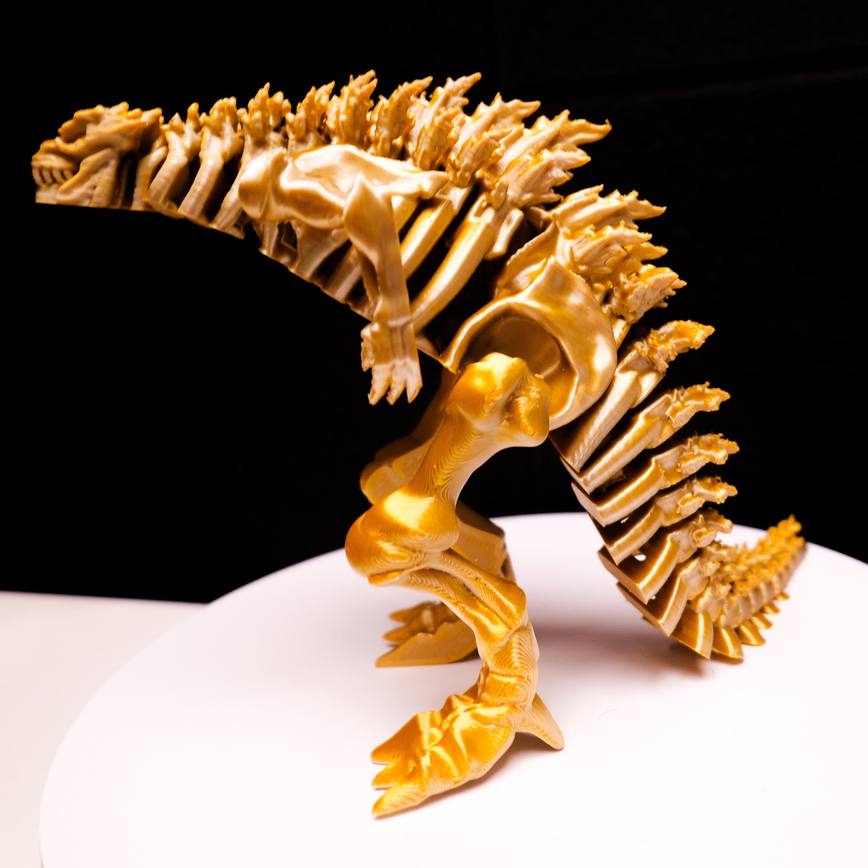 Fully Articulated Skeletonized Silver Gold Godzilla Figure | Poseable Handmade Titan Toy | Skeleton Kaiju | Perfect Gift for Monster Fans