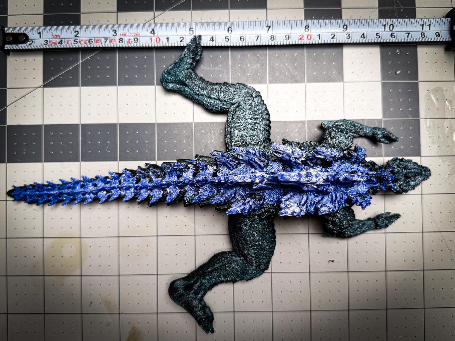 Fully Articulated Godzilla Figure Powered Shiny Blue 11 Inches! Posable Moving Handmade Kaiju Toy | Flexible Limbs | Gift for Monster Fans