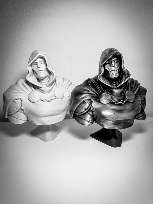 Dr. Doom Bust Statue Marble Stone & Antique Silver Finish