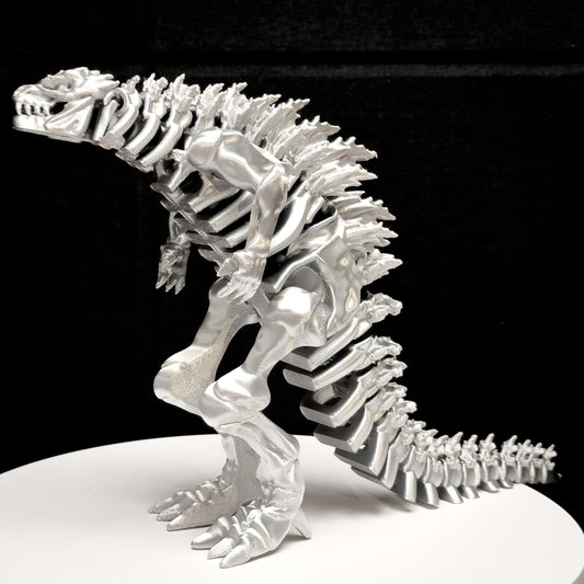 Fully Articulated Chrome Metal Skeletonized Godzilla Figure Poseable Handmade Titan Toy Kaiju