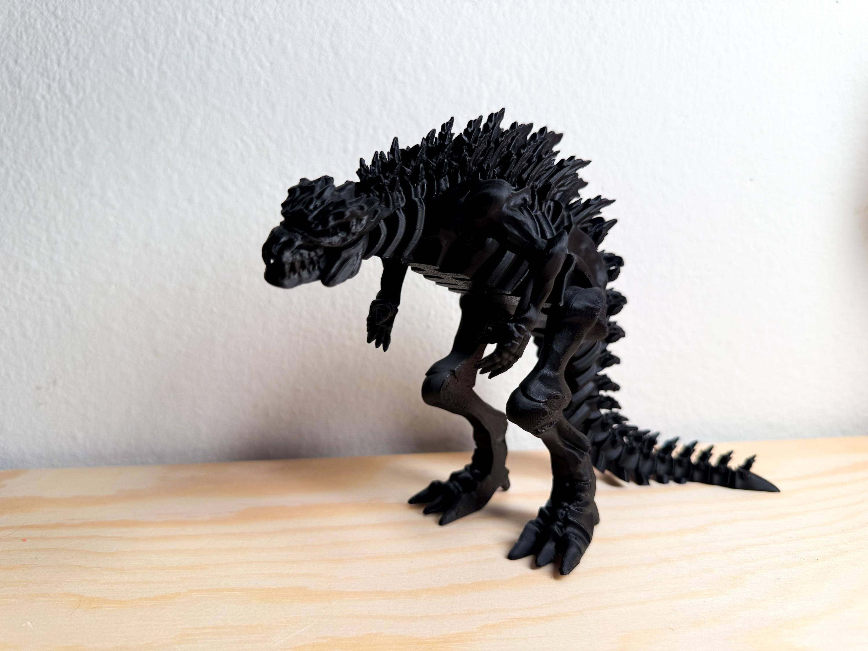 Fully Articulated Skeletonized Pitch Black Godzilla Figure Bone Fossil 3D | Posable Moving Handmade Titan Bones Toy Skeleton Kaiju Monster