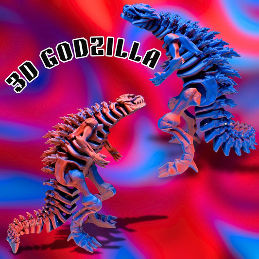 Fully Articulated Skeletonized Godzilla 3D Effect Red & Blue Figure | Poseable Moving Handmade Titan Toy | Skeleton Kaiju | Perfect Gift
