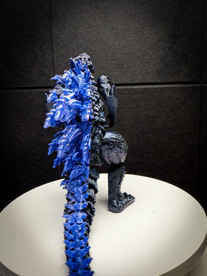 Fully Articulated Godzilla Figure Powered Shiny Blue 11 Inches! Posable Moving Handmade Kaiju Toy | Flexible Limbs | Gift for Monster Fans