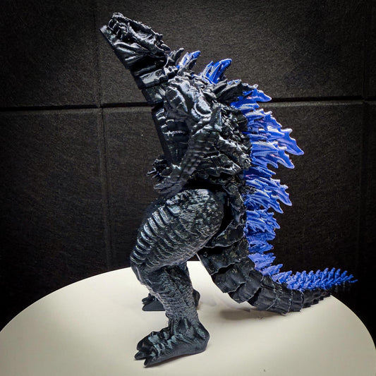 Fully Articulated Godzilla Figure Powered Shiny Blue 11 Inches! Posable Moving Handmade Kaiju Toy | Flexible Limbs | Gift for Monster Fans