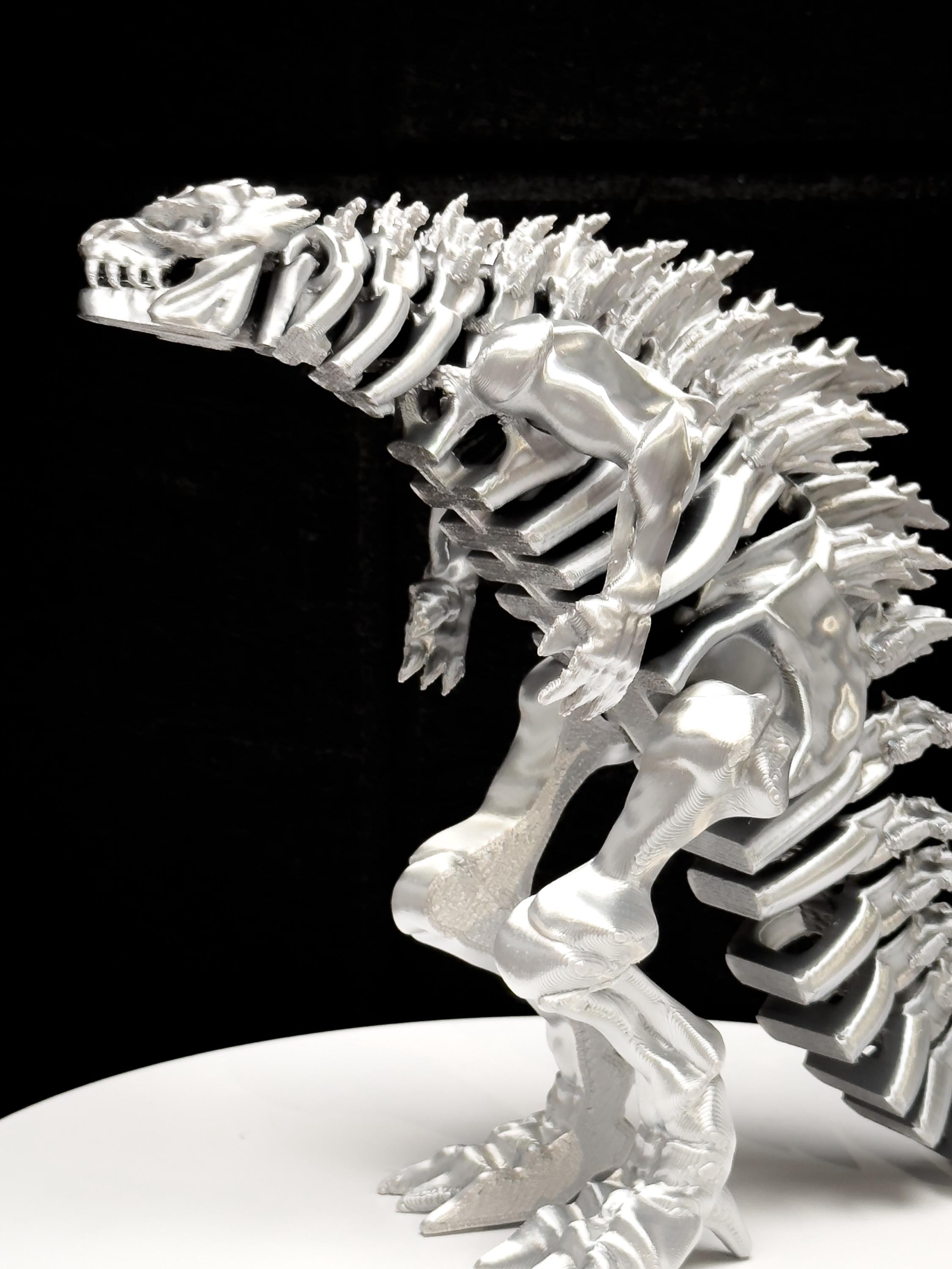 Fully Articulated Chrome Metal Skeletonized Godzilla Figure Poseable Handmade Titan Toy Kaiju