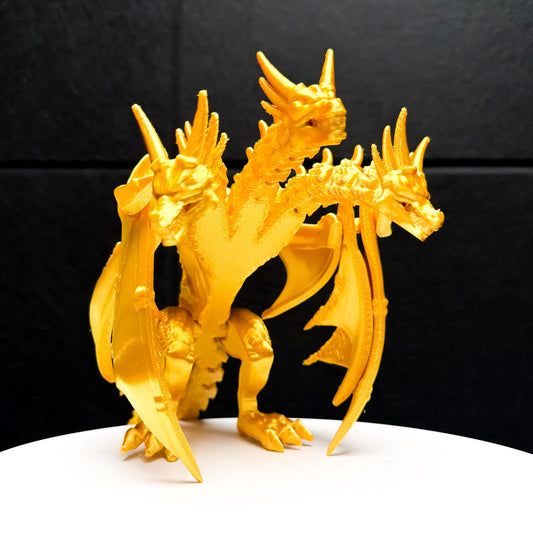 King Ghidorah 3 Headed Dragon Fully Articulated Godzilla Figure | 13 Inch Posable Handmade Kaiju Toy | Flexible Limbs | Gift for Monster Fan