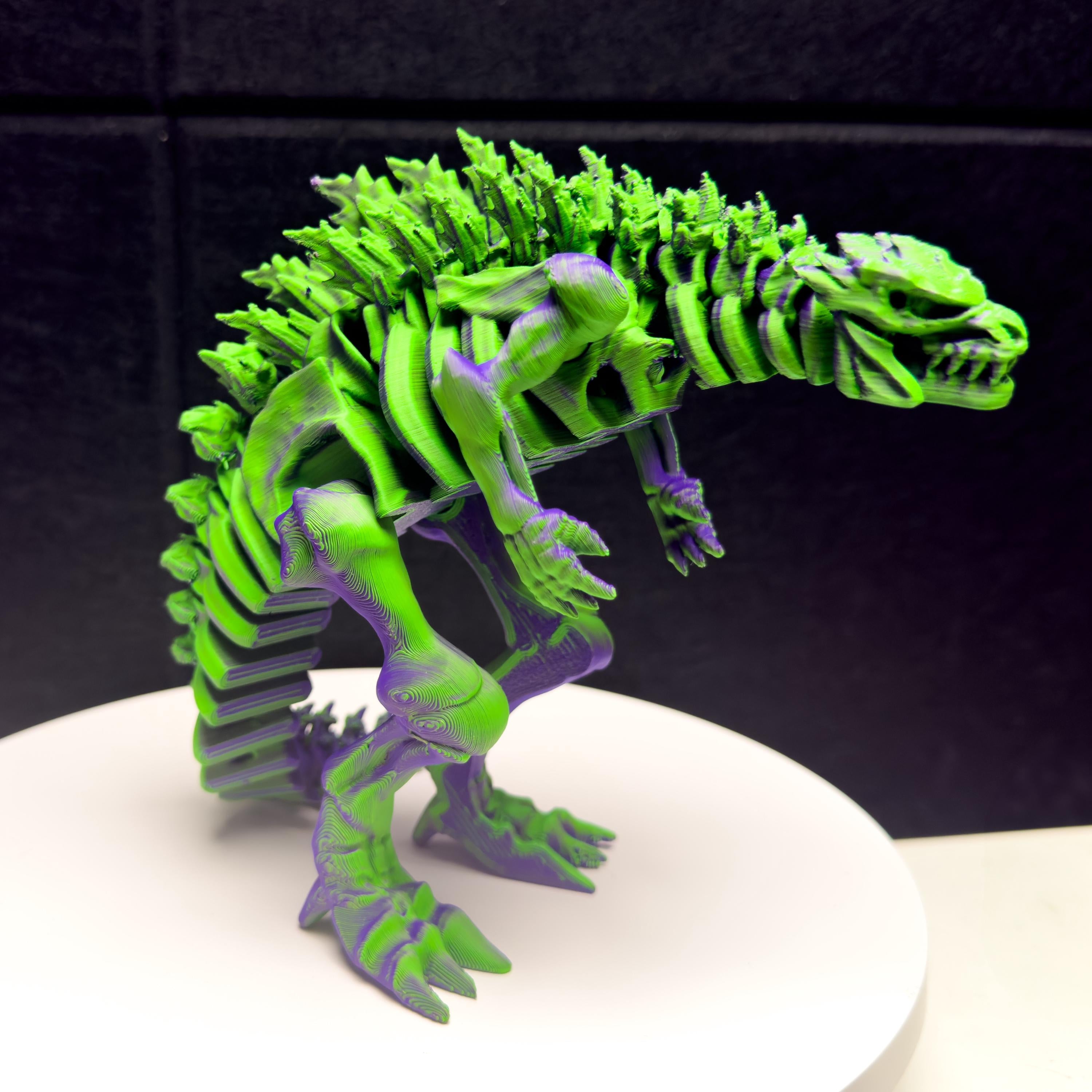 Fully Articulated Skeletonized Kaiju Godzilla 3D Effect Green & Purple Figure