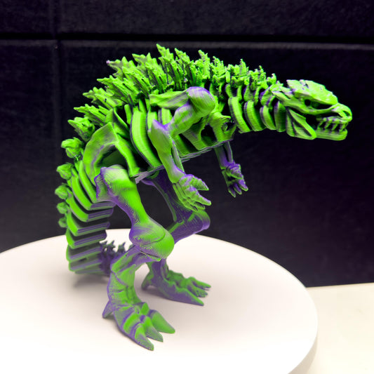 Fully Articulated Skeletonized Godzilla 3D Effect Green & Pirple Figure | Poseable Moving Handmade Titan Monster Dinosaur Toy Skeleton Kaiju