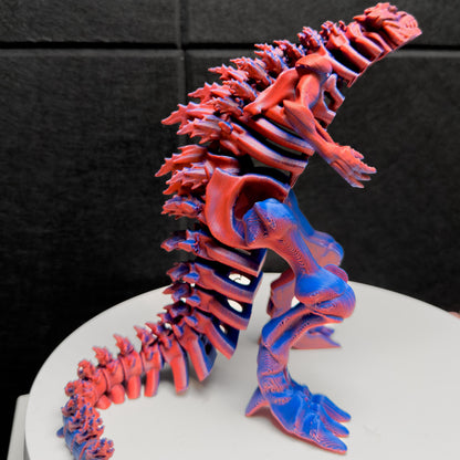 Fully Articulated Skeletonized Godzilla 3D Effect Red & Blue Figure | Poseable Moving Handmade Titan Toy | Skeleton Kaiju | Perfect Gift