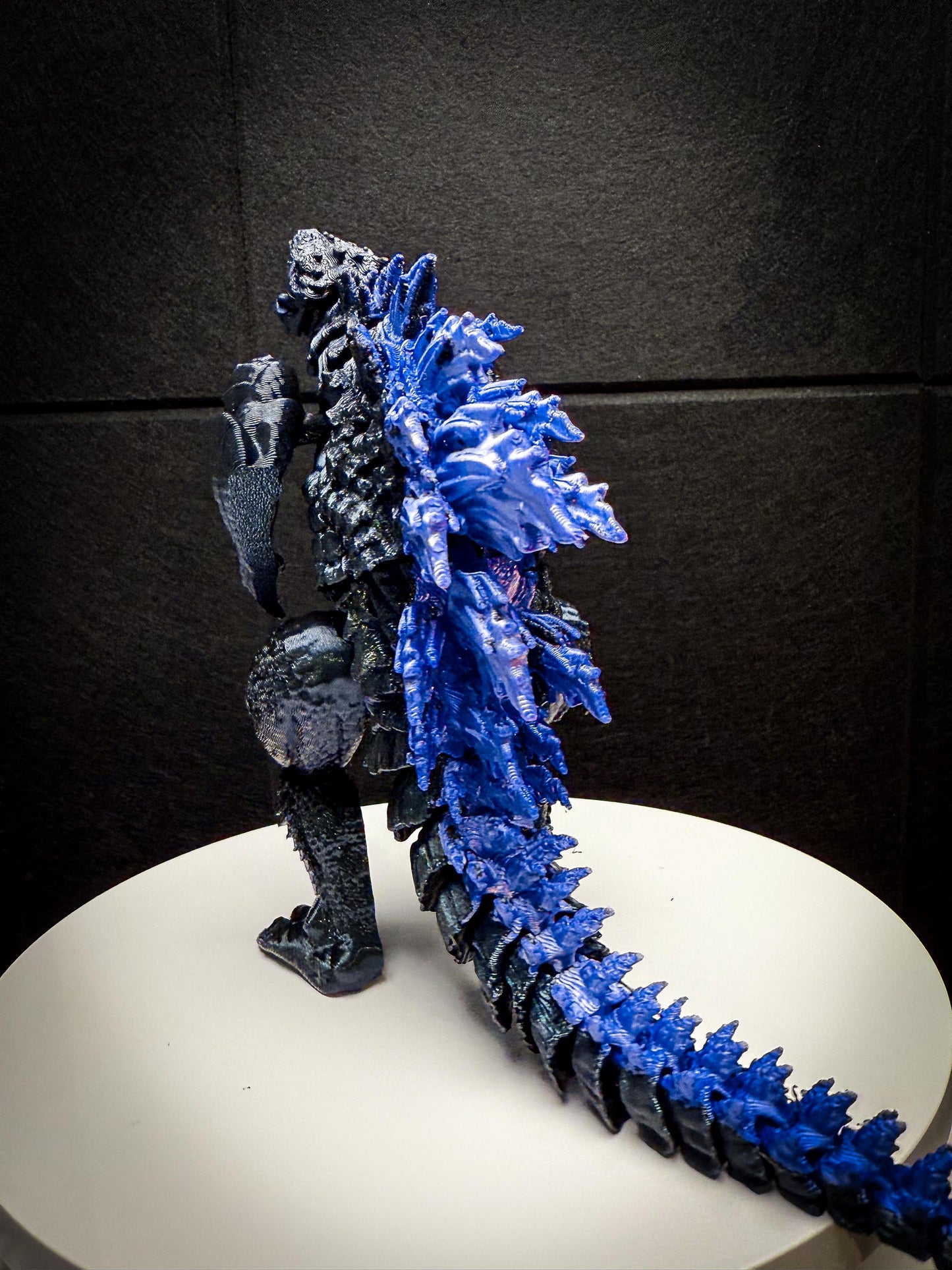 Fully Articulated Godzilla Figure Powered Shiny Blue 11 Inches! Posable Moving Handmade Kaiju Toy | Flexible Limbs | Gift for Monster Fans