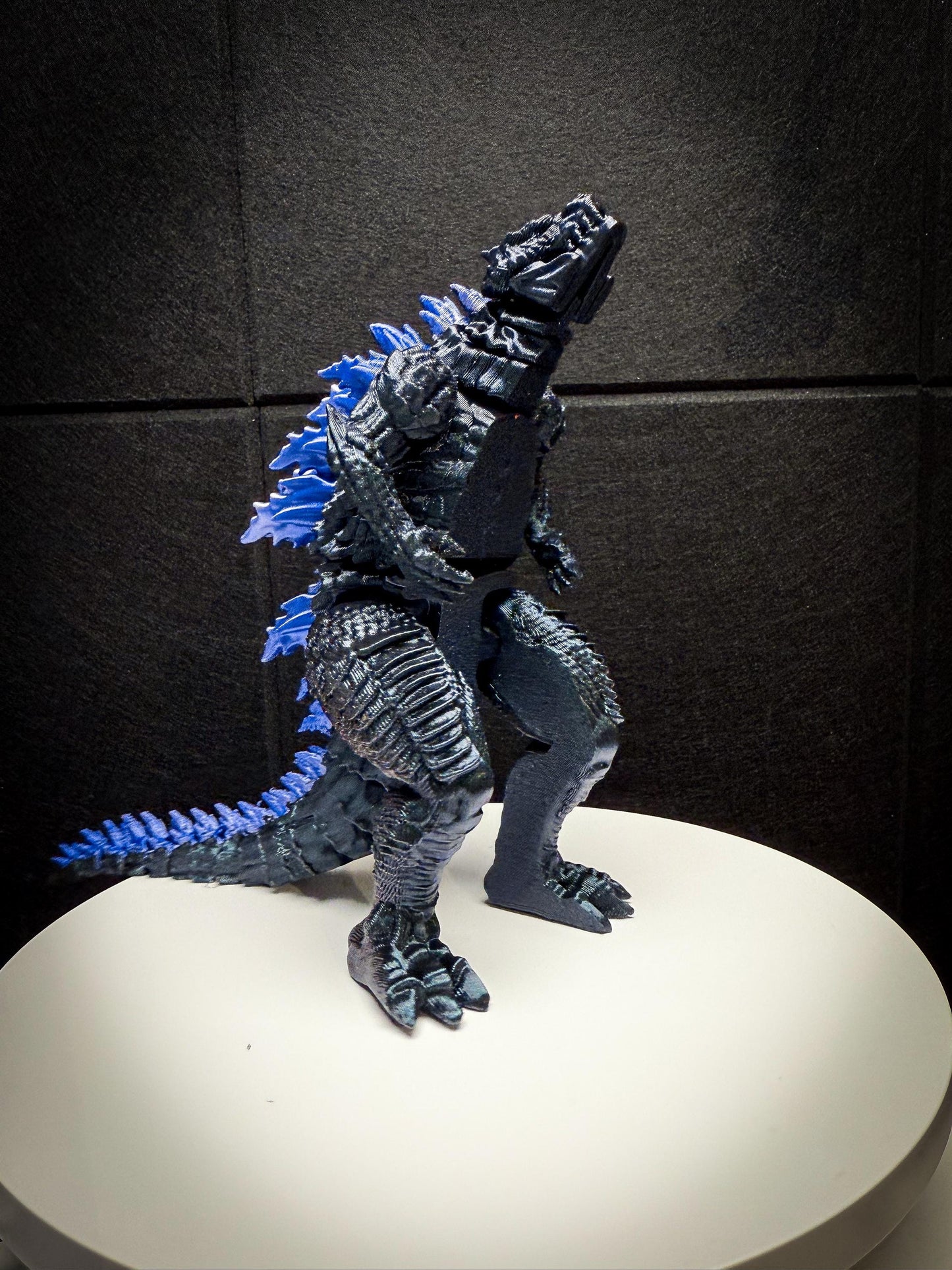 Fully Articulated Godzilla Figure Powered Shiny Blue 11 Inches! Posable Moving Handmade Kaiju Toy | Flexible Limbs | Gift for Monster Fans