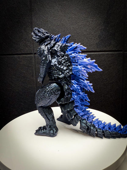 Fully Articulated Godzilla Figure Powered Shiny Blue 11 Inches! Posable Moving Handmade Kaiju Toy | Flexible Limbs | Gift for Monster Fans