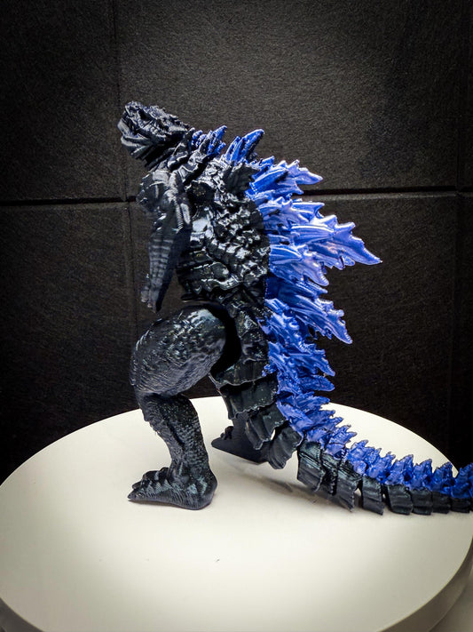Fully Articulated Godzilla Figure Powered Shiny Blue 11 Inches! Posable Moving Handmade Kaiju Toy | Flexible Limbs | Gift for Monster Fans
