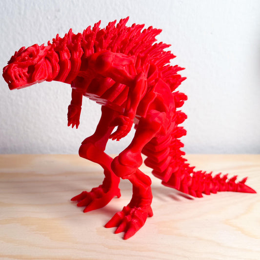 Fire Red Fully Articulated Skeletonized Godzilla Figure Bone Fossil 3D | Posable Moving Handmade Titan Bones Toy | Skeleton Kaiju Monster