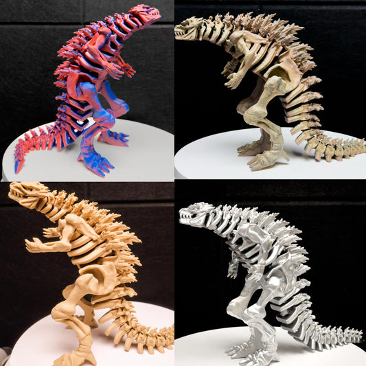 Fully Articulated Skeletonized Godzilla Figure Bone, Fossil, Chrome, 3D | Poseable Moving Handmade Titan Bones Toy | Skeleton Kaiju Monster