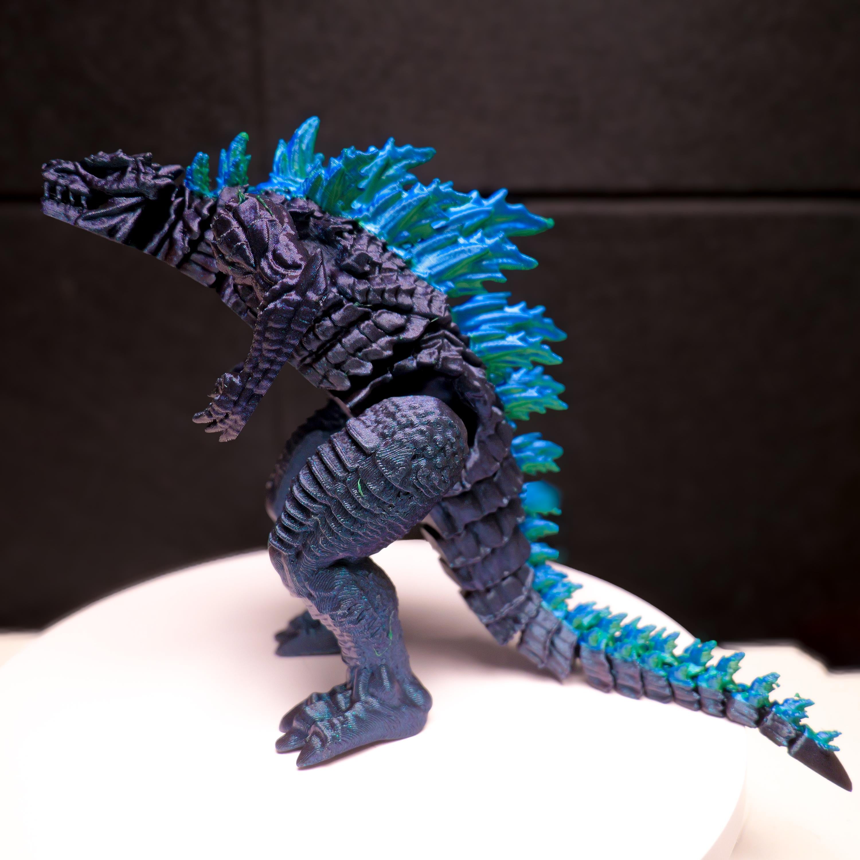 Fully Articulated Godzilla Shiney Blue & Green Figure 11 Inches! | Poseable Moving Handmade Kaiju Toy Flexible Limbs | Gift for Monster Fans