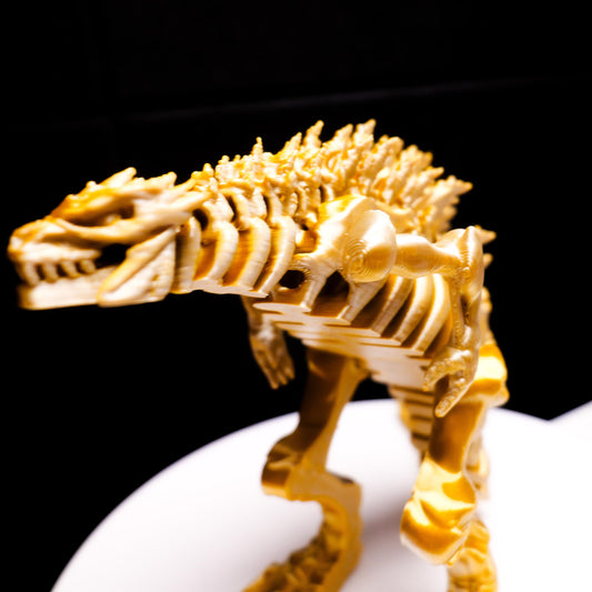 Fully Articulated Skeletonized Silver Gold Godzilla Figure | Poseable Handmade Titan Toy | Skeleton Kaiju | Perfect Gift for Monster Fans