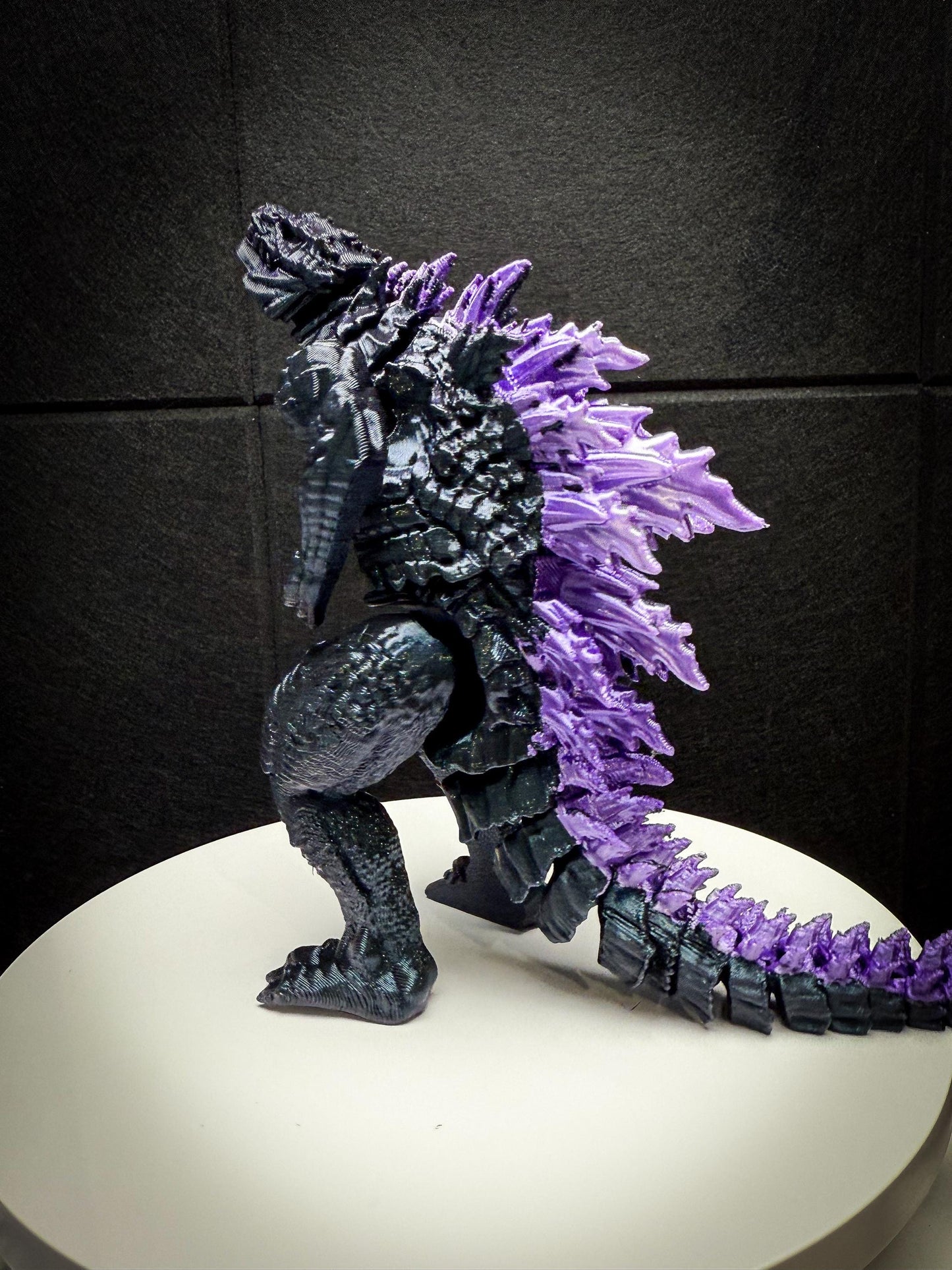 Fully Articulated Godzilla Shiney Dark Purple Figure 11 Inches! | Poseable Moving Handmade Kaiju Toy Flexible Limbs | Gift for Monster Fans