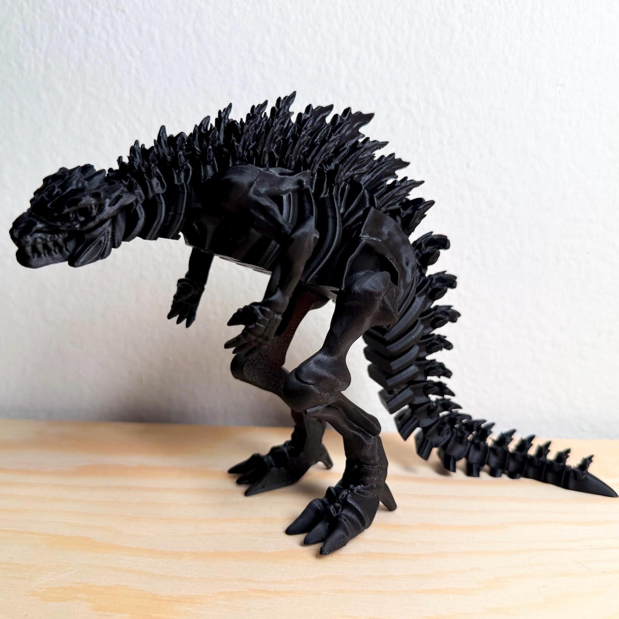 Fully Articulated Skeletonized Pitch Black Godzilla Figure Bone Fossil 3D | Posable Moving Handmade Titan Bones Toy Skeleton Kaiju Monster