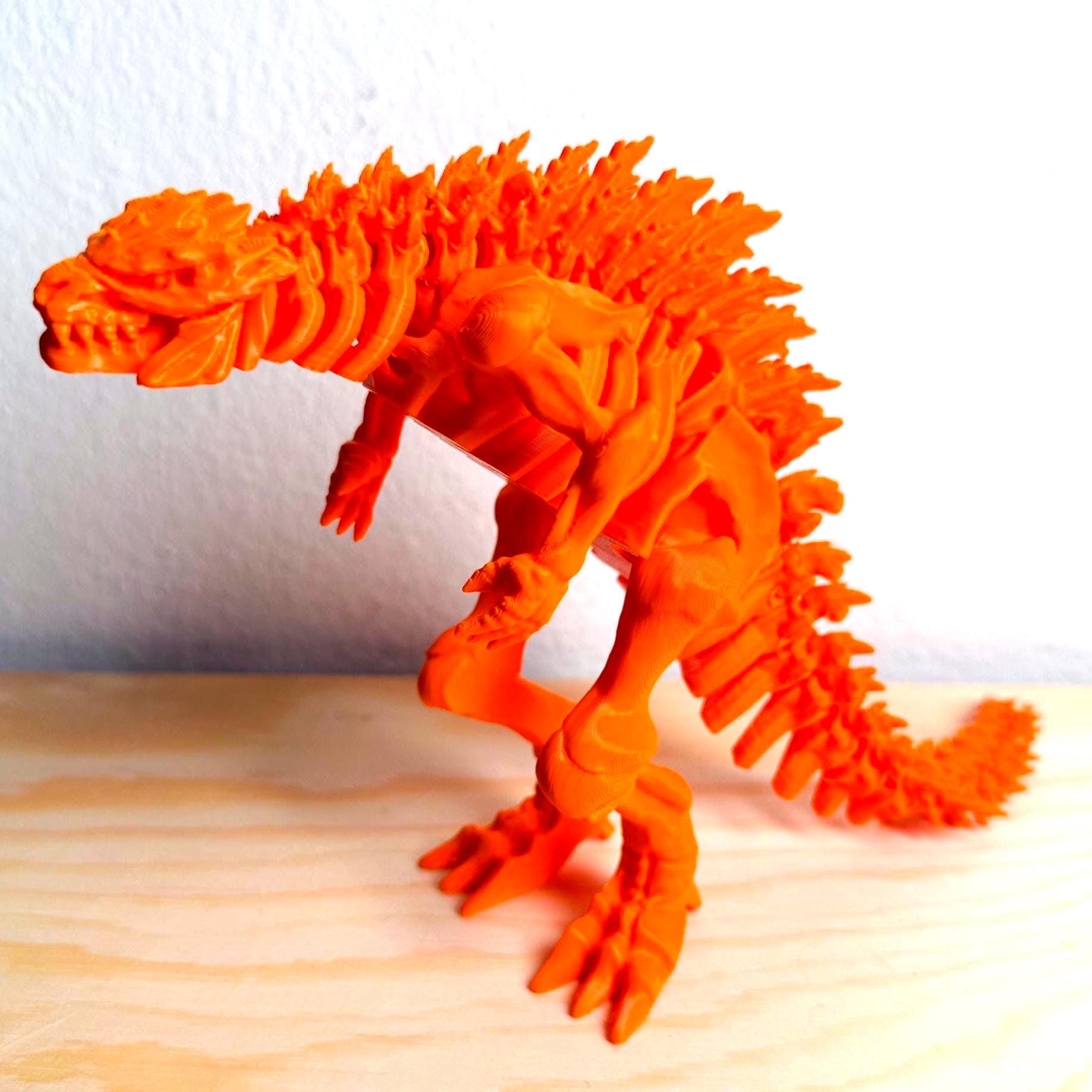 Bright Orange Fully Articulated Skeletonized Godzilla Figure Bone Fossil Kaiju