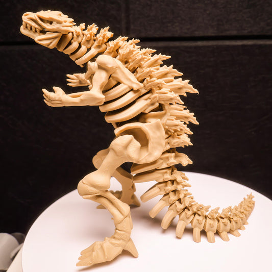 Fully Articulated Skeletonized Godzilla Figure Bone, Fossil, Chrome, 3D | Poseable Moving Handmade Titan Bones Toy | Skeleton Kaiju Monster