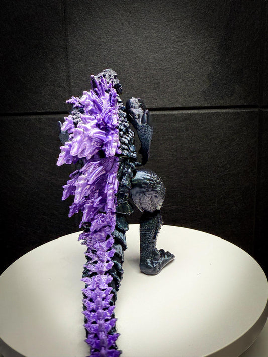 Fully Articulated Godzilla Shiney Dark Purple Figure 11 Inches! | Poseable Moving Handmade Kaiju Toy Flexible Limbs | Gift for Monster Fans