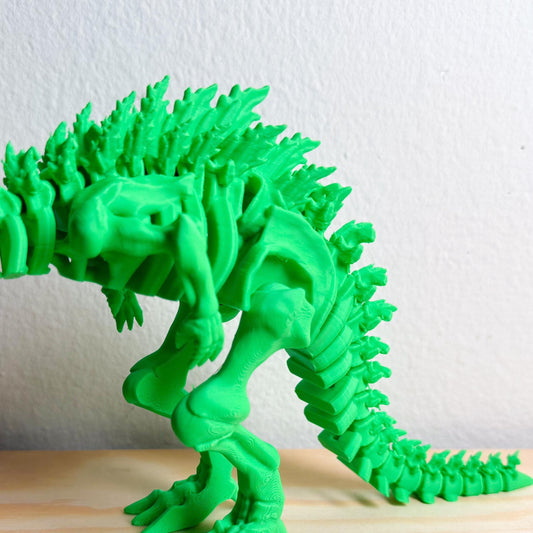 Fully Articulated Bright Green Skeletonized Godzilla Figure Bone Fossil 3D | Posable Moving Handmade Titan Bones Toy Skeleton Kaiju Monster