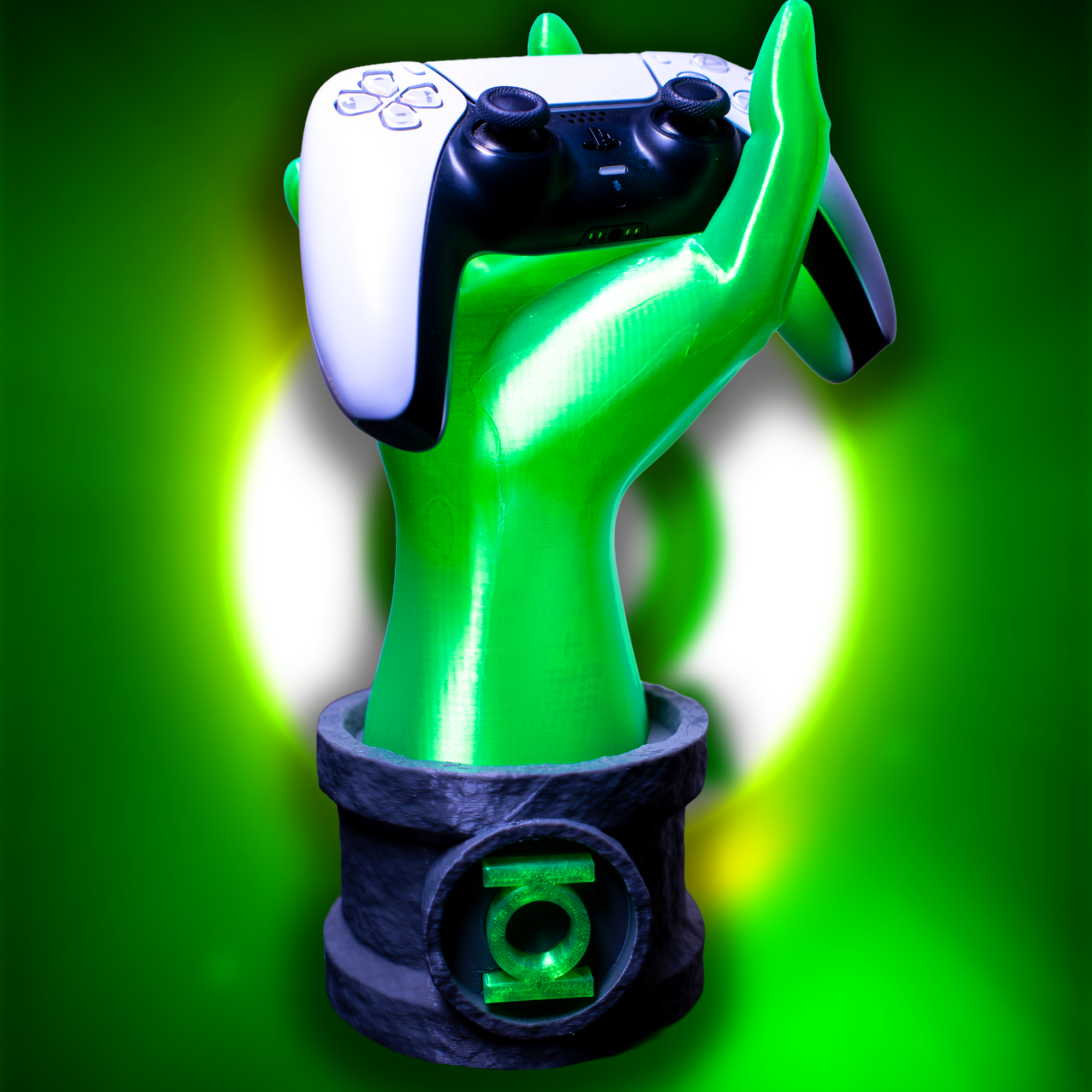Green Lantern Transparent Light Up Superhero Arm Hand Controller Stand