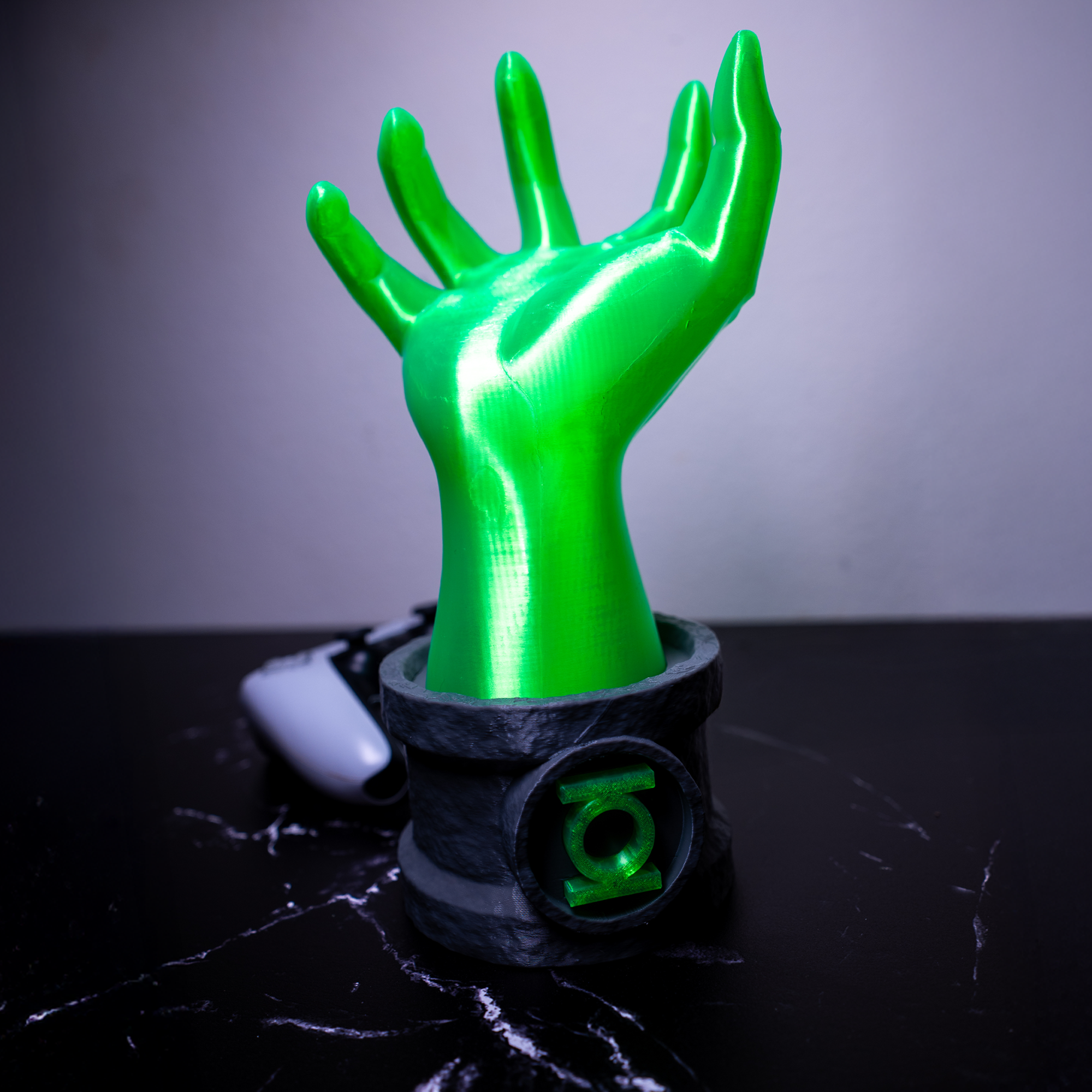 Green Lantern Transparent Light Up Superhero Arm Hand Controller Stand