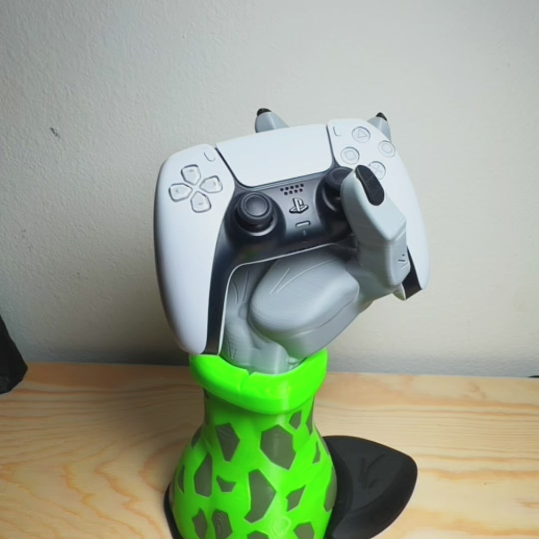 Load video: Dragon Ball Z Cell Hand Controller Holder Stand Anime Gamer Desk Display